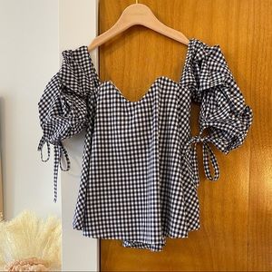 CAROLINE CONSTAS Gabriella Gingham Off Shoulder